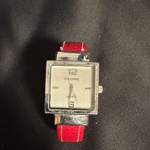 Vintage Pedre Silver Watch with Red Strap